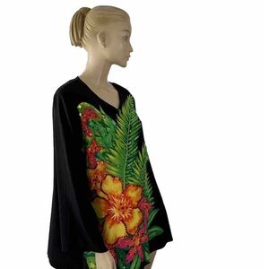 DIANE GILMAN 100% SILK TROPICAL‎ PALMS RESORT-WEAR PANT SUIT W/ SEQUIN DETAILING